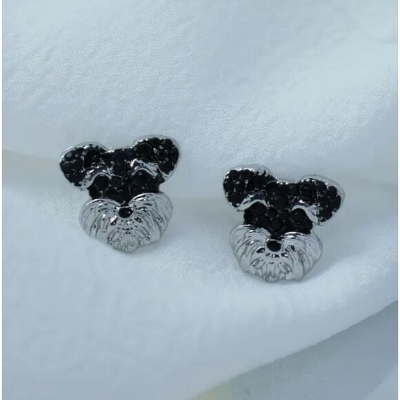 Adorable Rhinestones Schnauzer DOG Stud Earrings - Picture 5 of 5